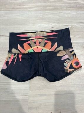 teeki Black High-Waist Athletic Shorts with Floral Accent Size Small